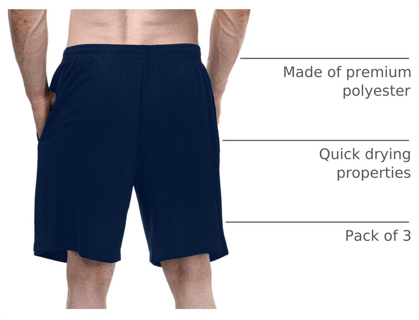 NY Threads Quick Dry Knit Men's Athletic Shorts Loose-Fit Running Gym Shorts for Men, Medium, Black/Navy/Dark Grey