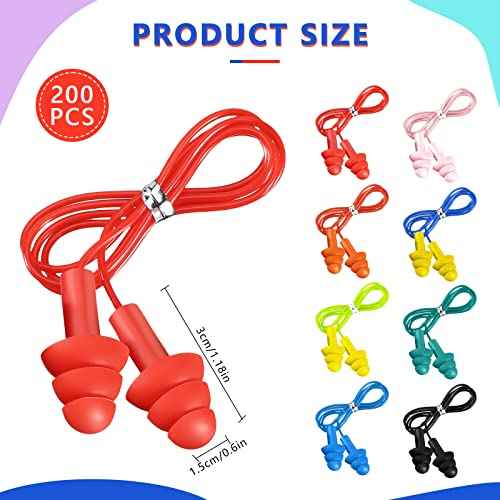 Xuhal 200 Pairs Corded Ear Plugs Bulk Silicone Earplugs Noise Reduction Ear Plugs with String Hearing Protection Reusable Earbuds for Adults Sleeping Swimming Noise Canceling