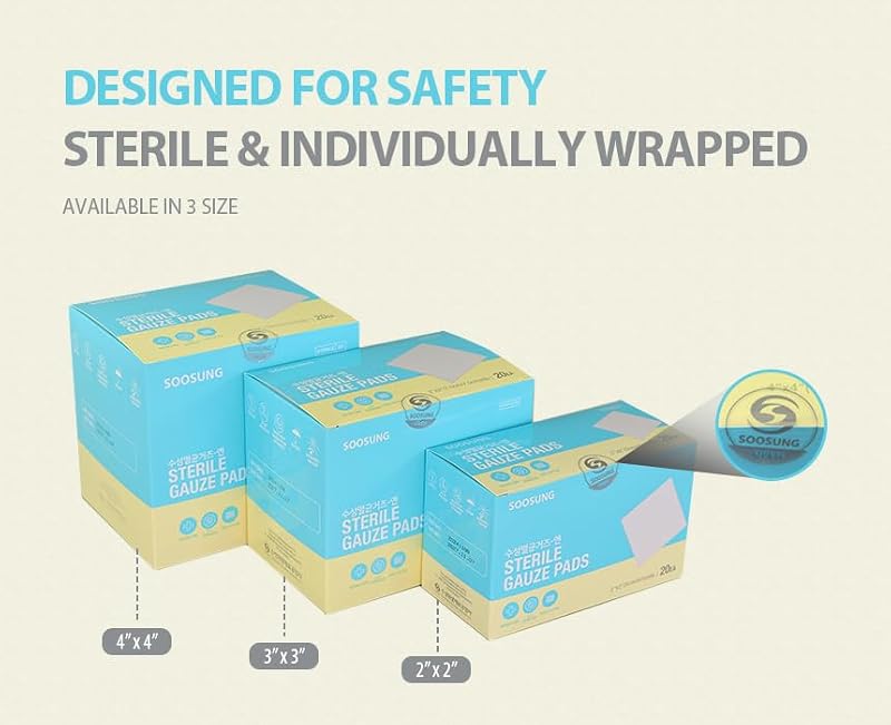 Sterile Gauze Pads 4x4 Inch, 8-Ply Cotton, 100 Count