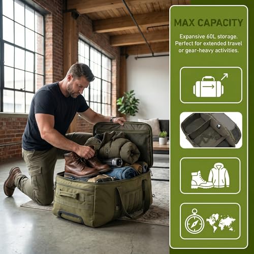PAIWPHLI 80L Green 3-in-1 Tactical Gym Duffel Backpack Travel Sports Bag