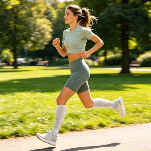 Knee High Compression Socks for Women - Long Support Tube Socks - Sport White