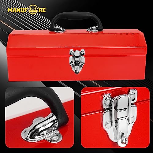 MANUFORE 14" Metal Tool Box Lightweight and Sturdy Storage Box Made of Heavy Steel and Nicely Finished and Painted