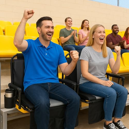 Folding Stadium Seat with Armrest & Back Support - Grey & Black 18.1''