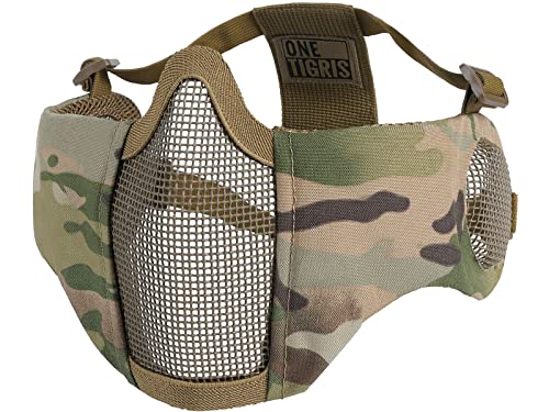 Foldable Camo Airsoft Steel Mesh Half Face Mask with Ear Protection