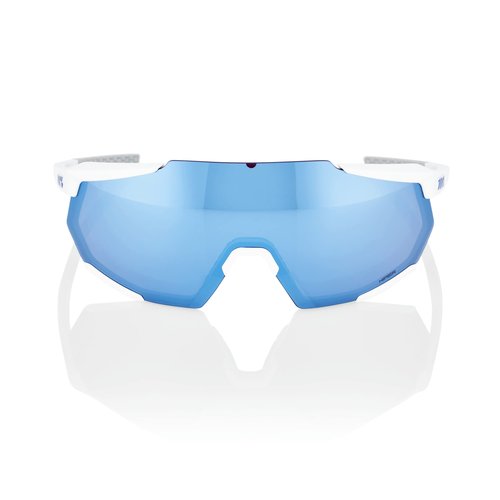 100% Racetrap 3.0 Sport Performance Sunglasses - Sport and Cycling Eyewear (Matte White - HiPER Blue Multilayer Mirror Lens)