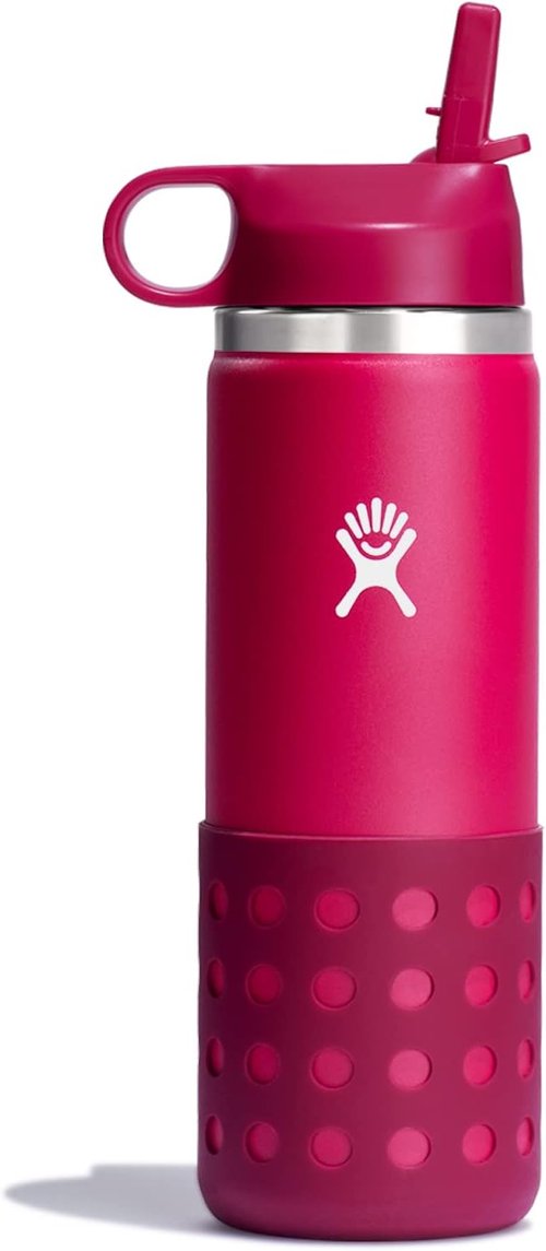 Hydro Flask 20 Oz Kids Wide Mouth Water Bottle - Straw Cap & Boot in Peony Color