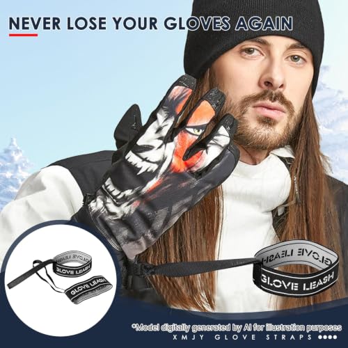 Anti-Lost Ski Glove Safety Strap - Men's Size 8-11 - Black