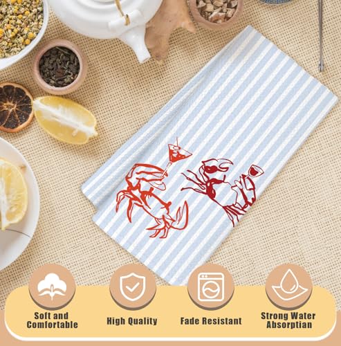 Red Crab Beach Kitchen Towels - Coastal Nautical Hand Towels, 16x24 Inch