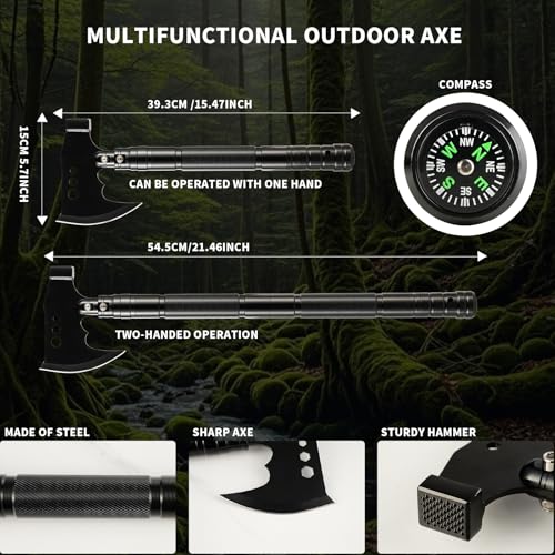 NIPURA Axe+Shovel Set Camping Foldable Digging Shovel MultiTool Steel Tactical Kit