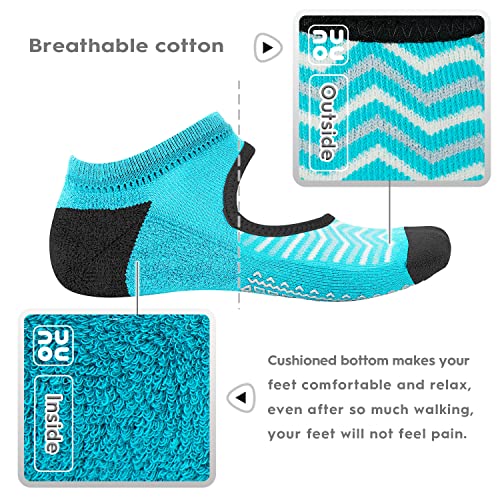 Non Slip Grip Yoga Socks for Women with Cushion - One Size, 3 Pairs Waves Lake Blue/Yellow/Pink