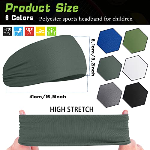 Breathable Kids Sweatbands - 6 Pcs Solid Color Headbands for Sports