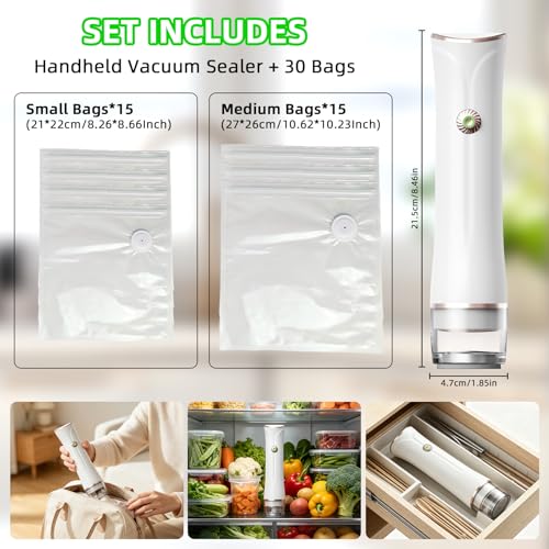 HSAIKJ Handheld Vacuum Sealer for Food – Cordless with 30 Bags Included
