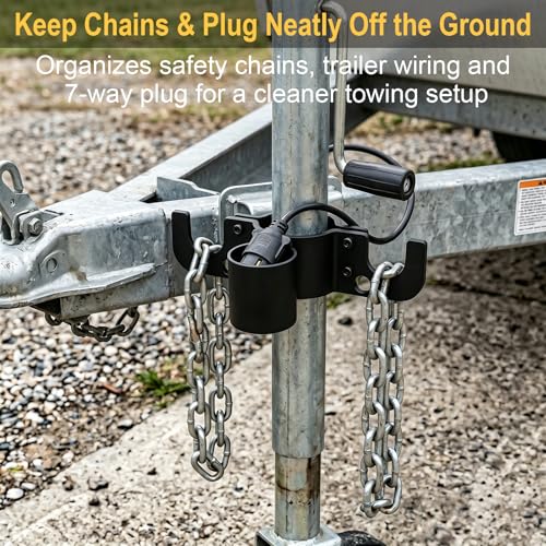 Aluminum Trailer Chain Holder with 7-Way Plug Organizer