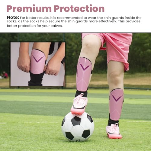 Pink Kids Soccer Shin Guards with Ankle Protection - Small, Youth & Toddler