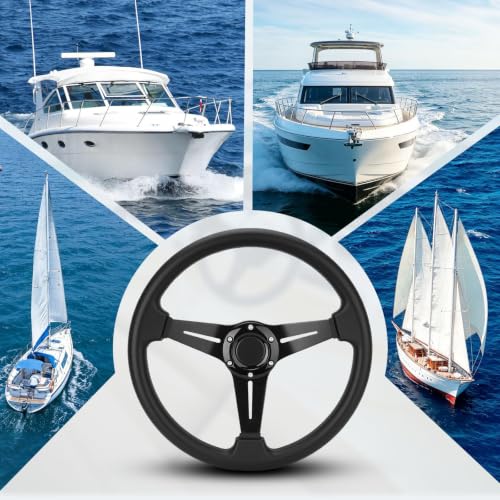 13.6 Inch Boat Steering Wheel with 3/4" Axle Marine Adapter Leather