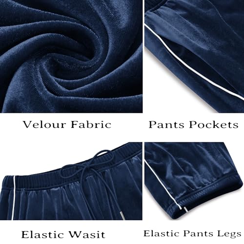 COOFANDY Men's Velour Tracksuit Set - Navy Large Zip Up Sweat Outfit
