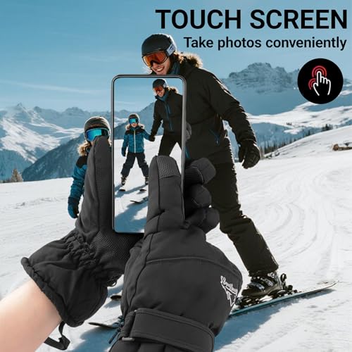 Women's Winter Ski Gloves - Waterproof Touchscreen, Black Style, Medium