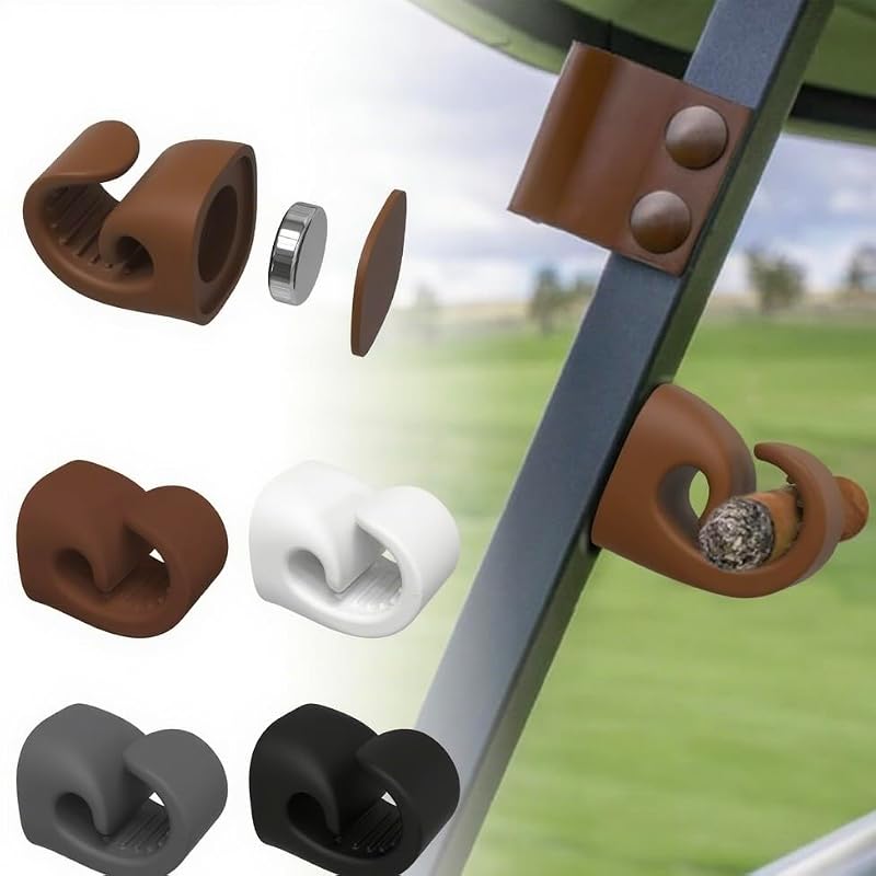 Magnetic Cigar Holder for Golf Cart - Waterproof Silicone Clip - Brown 1 Pack
