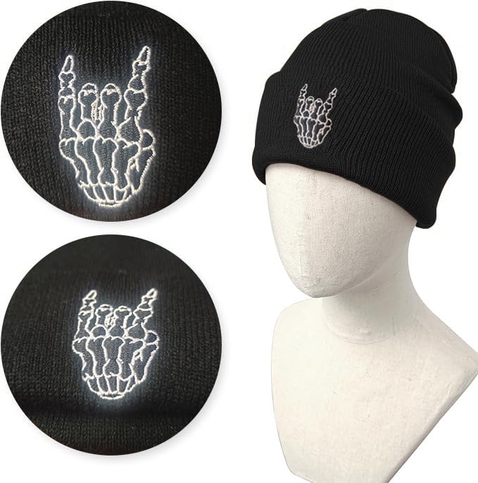 Funny Ghost Knit Beanie Hat - Unisex Winter Goth Skull Cap