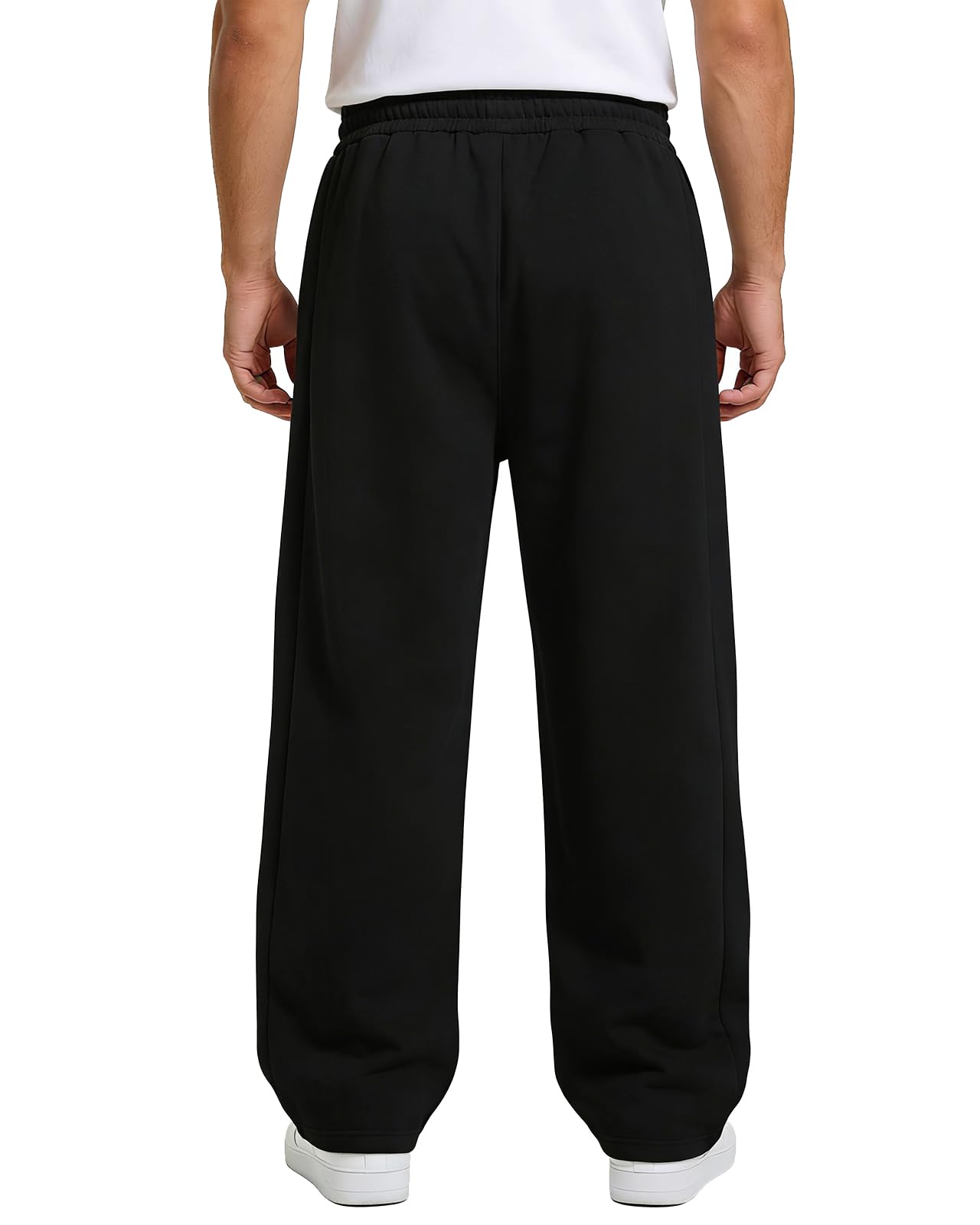 BUXKR Men's Baggy Sweatpants Wide Leg Sweat Pants Fleece Lounge Cotton Loose Elastic Drawstring Waist Pants with Pockets Black