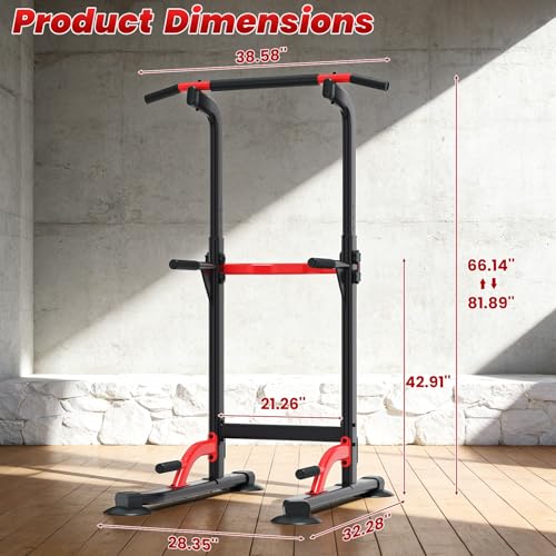 Adjustable Pull Up Bar Dip Station - 10 Heights, 350LBS Capacity