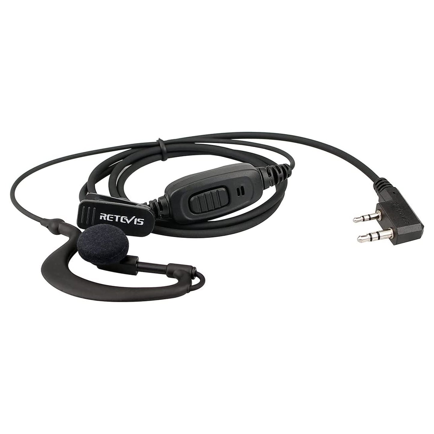 Retevis 2 Way Radio Earpiece, C-Type Earhook, 2 Pin, for RT22 RT68 RT21 H777H H-777, Compatible with Pxton, BAOFENG BF-T26/BF-888S, Kenwood Walkie Talkies, Walkie Talkie Earpiece with Mic(2 Pack)