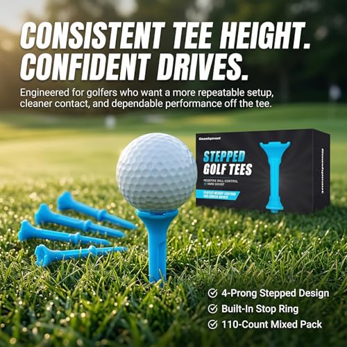 Stepped Golf Tees - 110 Count Plastic Tees, 4-Prong Top - Sky Blue
