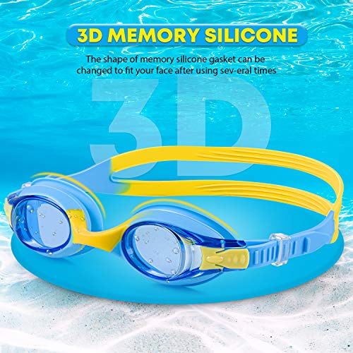 Kids Anti-Fog Swim Goggles - No Leak Comfort Fit for Ages 4-10 - Blue