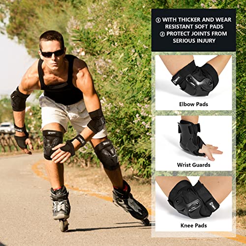 Adult Skating Protective Gear Set - Knee, Elbow & Wrist Pads - Black