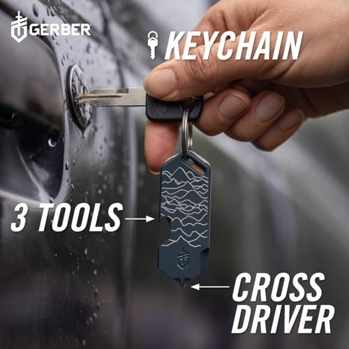 Gerber Urban Blue 3-in-1 Keychain Multi-Tool with Bottle Opener, Package & Cross Driver