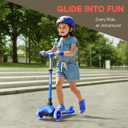Blue Mini 3 Wheel Scooter for Kids with LED Light-Up Wheels