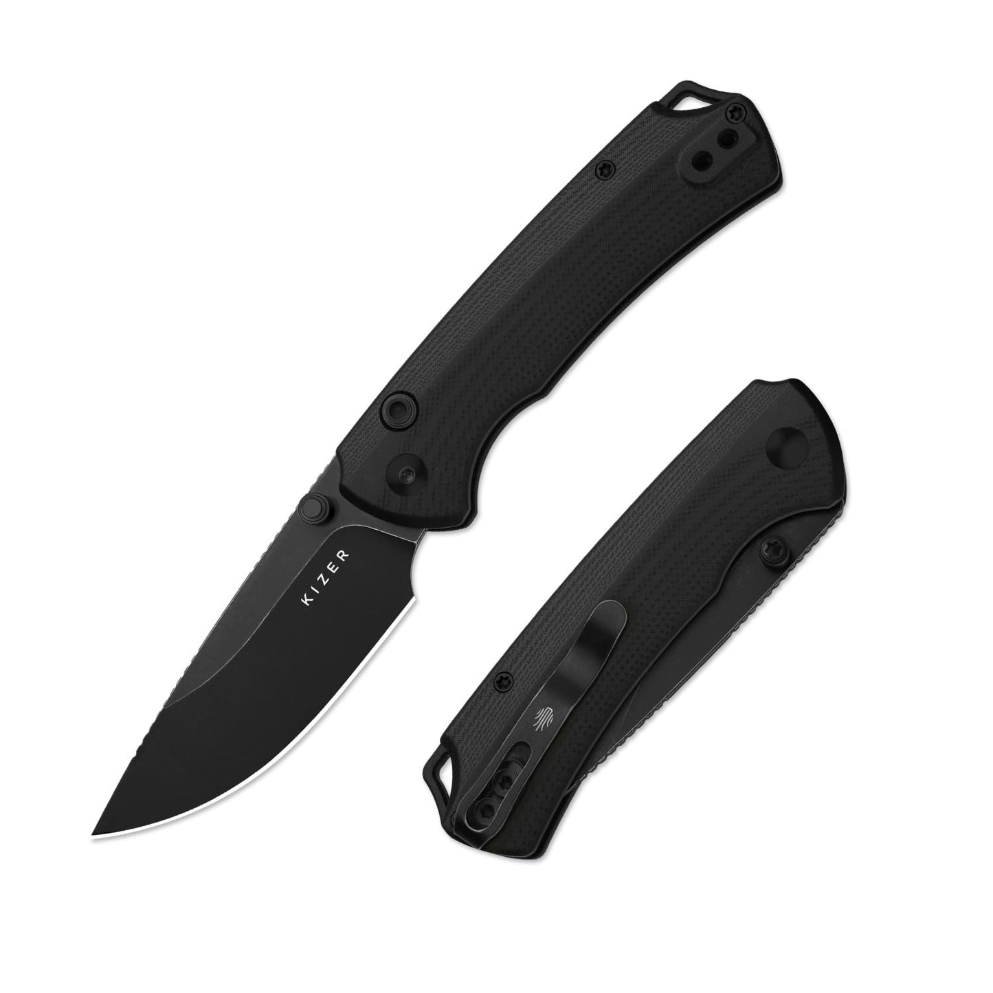 Kizer T1 BD EDC Pocket Knife, 3.2" D2 Steel Drop Point Folding Knives with Black G10 Handle, Thumb Stud Opener Button Liner Lock, for Camping Hiking Fishing V3490.2BM1