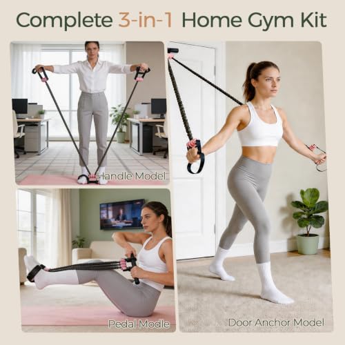 Adjustable Pedal Resistance Bands with Handle - Pink