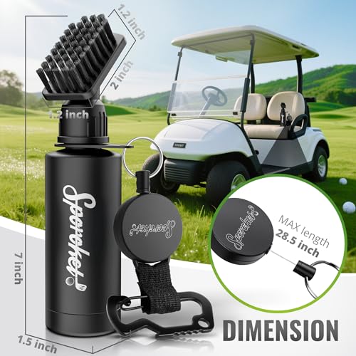 Golf Club Brush Cleaner with Retractable Steel Cable & Water Bottle