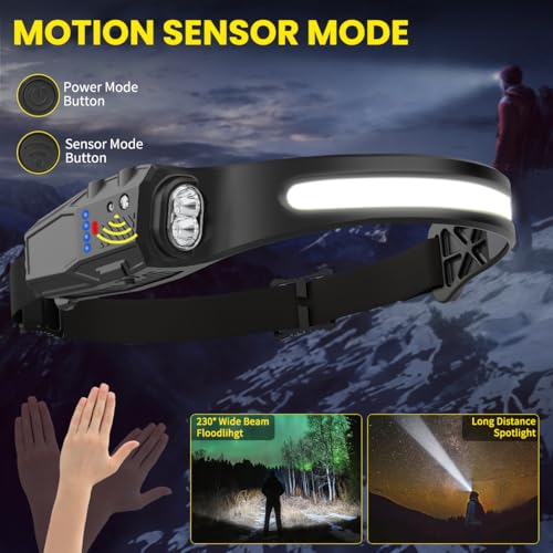 Rechargeable 3-Pack LED Headlamp - 7 Modes, Motion Sensor, Waterproof