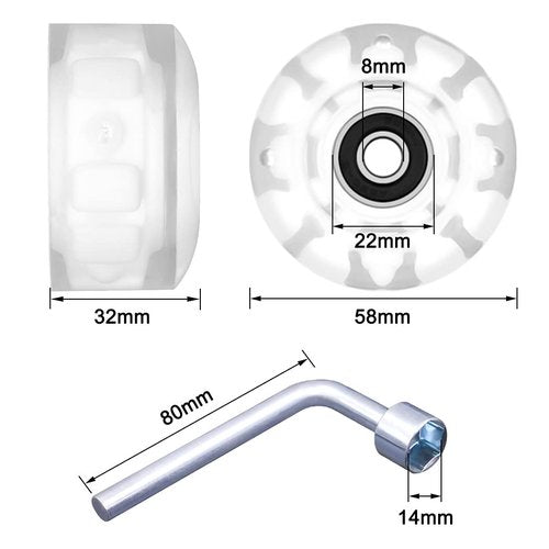 Tanzfrosch 8 Pack Roller Skate Wheels with Bearings Installed Quad Light Up Wheels for Double Row Skating and Skateboard 82A 32mm x 58mm
