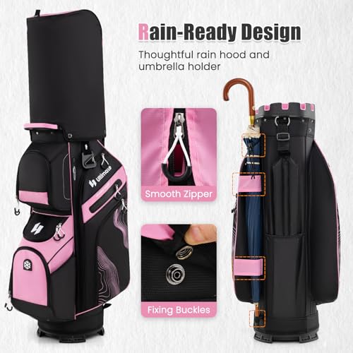 14-Way Golf Cart Bag with Cooler & Full Length Dividers - Black+Pink