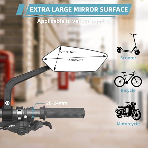 HD Bicycle Mirror for Handlebar 20-24mm - 2 Pack, Wide View, 360° Rotation