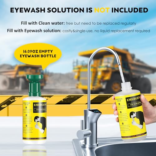 CGOLDENWALL Newly Released Portable Eye Wash Station OSHA Approved Emergency Eye Wash Kit Wall Mounted, Upgraded Bottle Holder&Larger Mirror, 16.9oz Bottles, NO Solution (Green Cap)