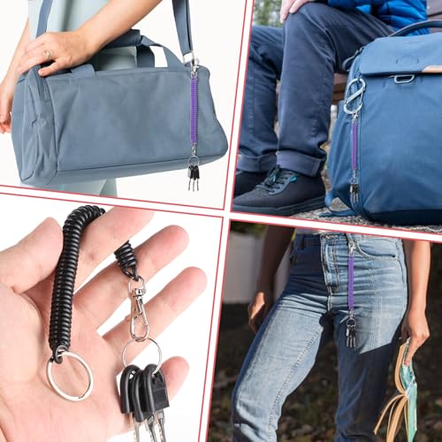 8 Pack Retractable Spring Coil Keychains - Anti-Lost Cord Set
