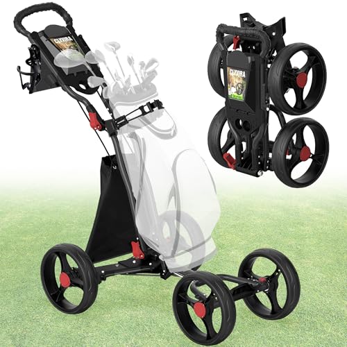 Golf Push Cart - 1-Click Folding Design, 300 lbs Capacity, Black