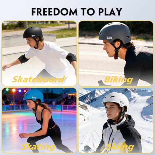 Adjustable Skateboard Helmet for Adults & Kids - Medium 54-58cm Black