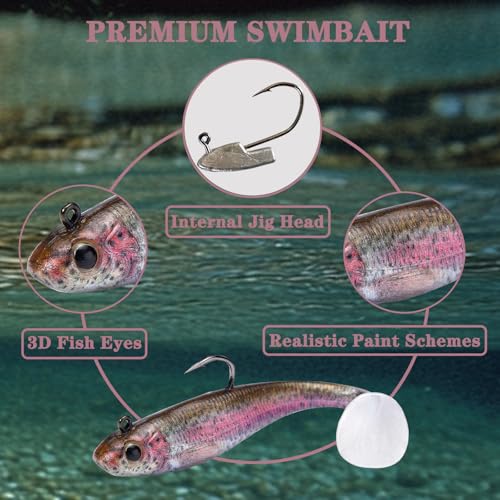 Paddle Tail Swim Baits - Realistic Soft Plastic Fishing Lures, 3.54" - 3 Pieces