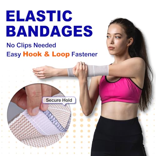 Elastic Bandage Wrap 3 Inch - 4 Pack with Hook & Loop Closure