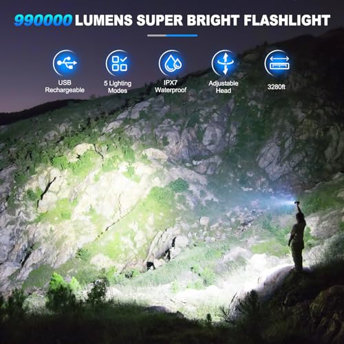 KINGCAESAR Rechargeable LED Flashlight 90,000 Lumens, Waterproof 2-Pack