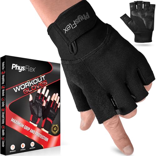 Workout Gloves for Men & Women - Weight Lifting, Grip & Wrist Support - Black, Large