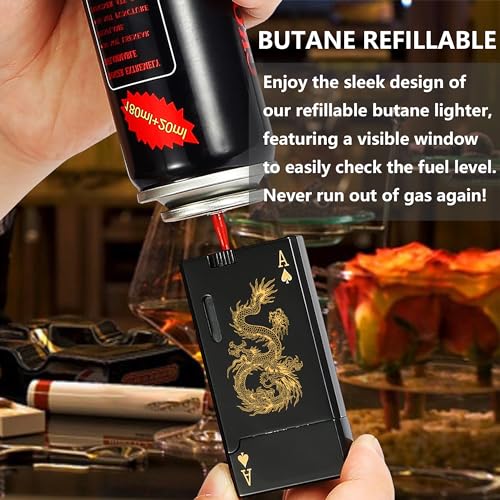 Dragon Pattern Mini Torch Lighter - Black, Refillable & Windproof