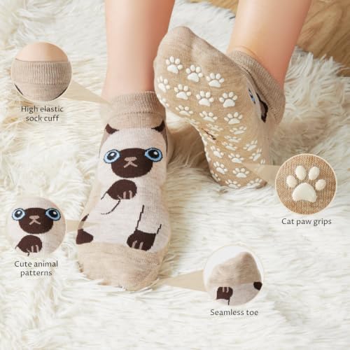 WANZHIHUI 2# 5 Pack Non Slip Cat Grip Socks for Women Girls Yoga Pilates Slippers