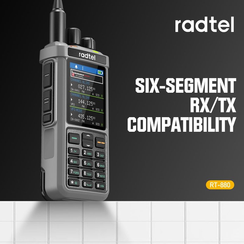 Radtel RT-880 Walkie Talkie 10W Portable Ham Radio 1024 Channels HF CB SSB Rx with Cross-Band Repeater, 2.4 Inch Color Display, 2400mAh Rechargeable Battery,