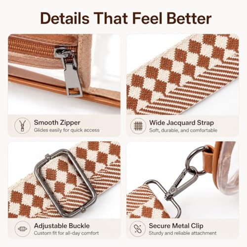 Clear Crossbody Bag for Stadium Events - Brown
